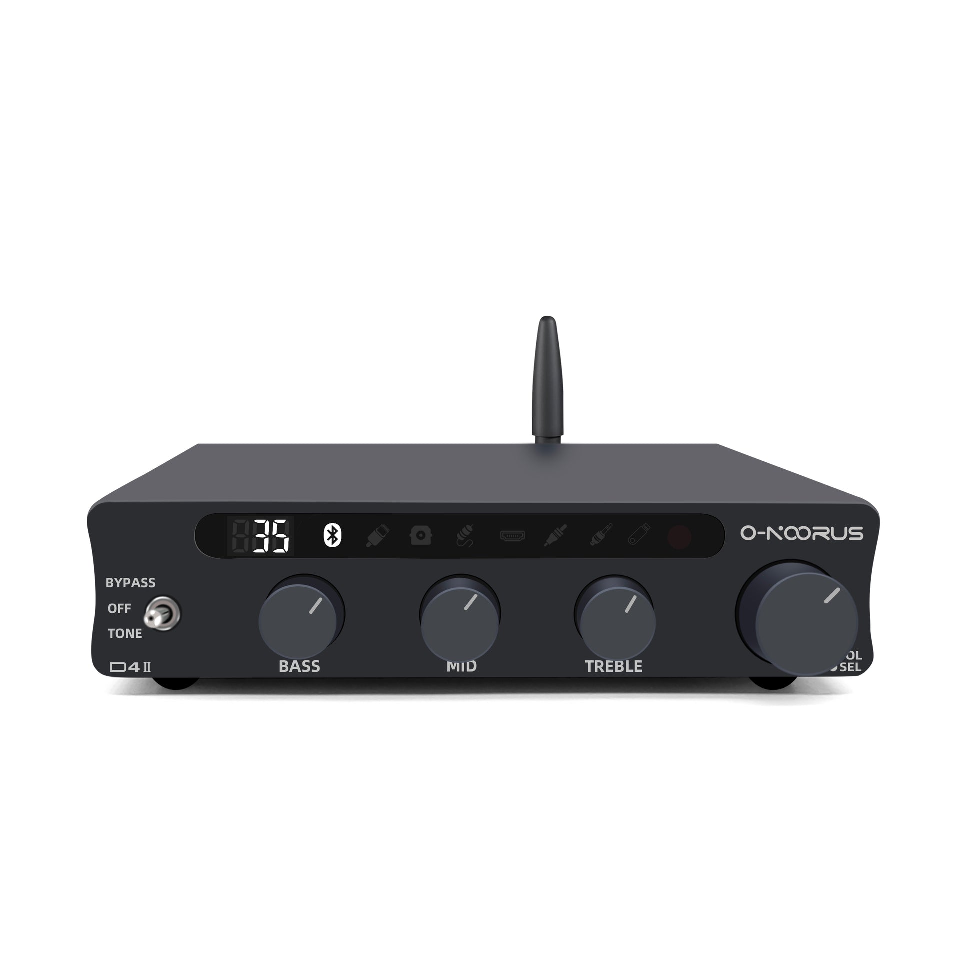 O-NOORUS D4 II TPA3255 PFFB stereo amplifier with HDMI ARC Bluetooth USB Optical Coaxial RCA input, bass, middle, and treble tone and bypass
