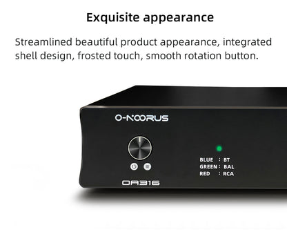 O-NOORUS OA316 Dual TPA3116 Power Amplifier 200W Fully Balanced HIFI Class D Bluetooth 5.0 Speaker Receiver Aptx RCA TRS Input