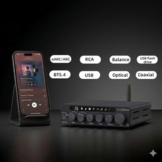 O-NOORUS D4 PRO TPA3255 PFFB Stereo High-pass filter and Low-pass filter Amplifier with Balance HDMI ARC Bluetooth USB Optical Coaxial RCA input, 3-Band Stereo EQ Tone and Bypass