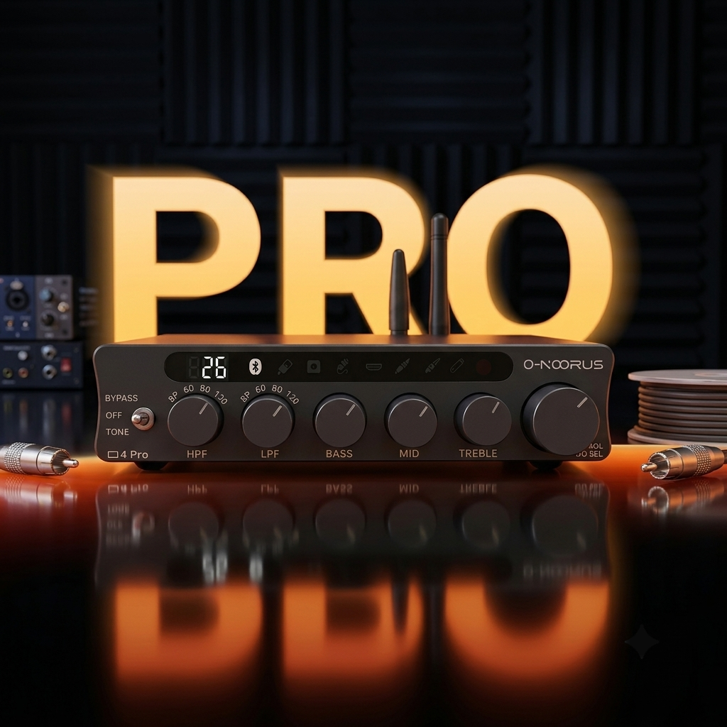 O-NOORUS D4 PRO TPA3255 PFFB Stereo High-pass filter and Low-pass filter Amplifier with Balance HDMI ARC Bluetooth USB Optical Coaxial RCA input, 3-Band Stereo EQ Tone and Bypass