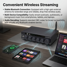 O-NOORUS D4 PRO TPA3255 PFFB Stereo High-pass filter and Low-pass filter Amplifier with Balance HDMI ARC Bluetooth USB Optical Coaxial RCA input, 3-Band Stereo EQ Tone and Bypass