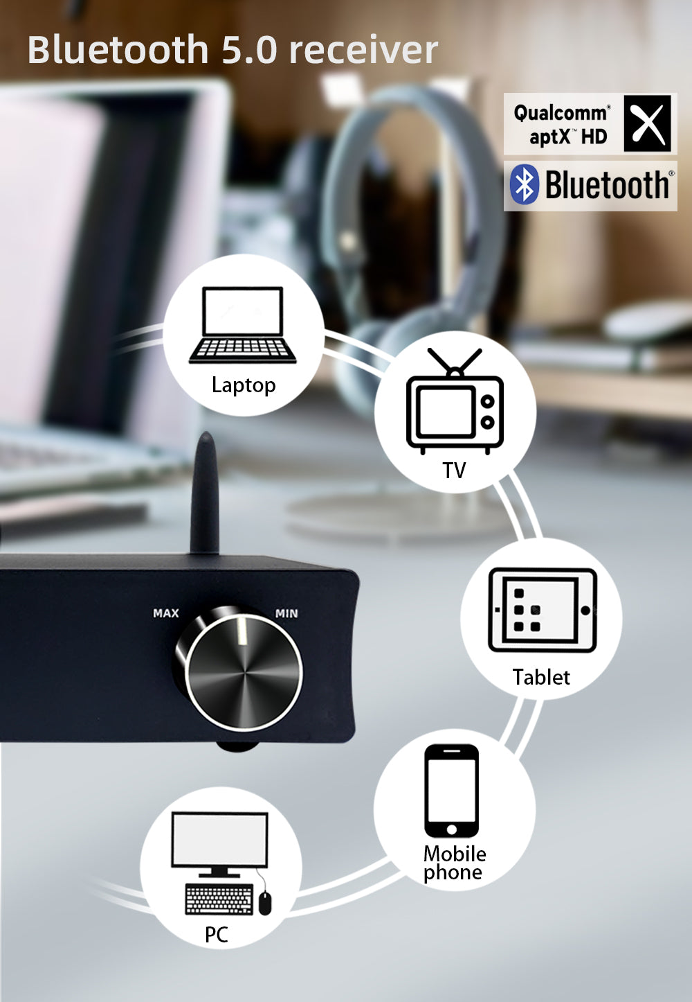 O-NOORUS OA36S Dual MA12070x2 Vollsymmetrischer HIFI-Leistungsverstärker der Klasse D Bluetooth 5.0-Lautsprecherempfänger Aptx RCA TRS-Eingang 